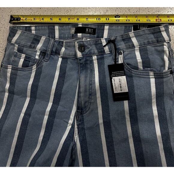NWT KUT Size 12 Women’s Connie High Rise Ankle Skinny Striped Jeans Raw Hem - Picture 5 of 12